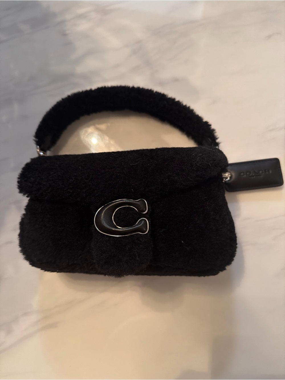 Coach Black Shearling Mini Bag with Signature 'C'